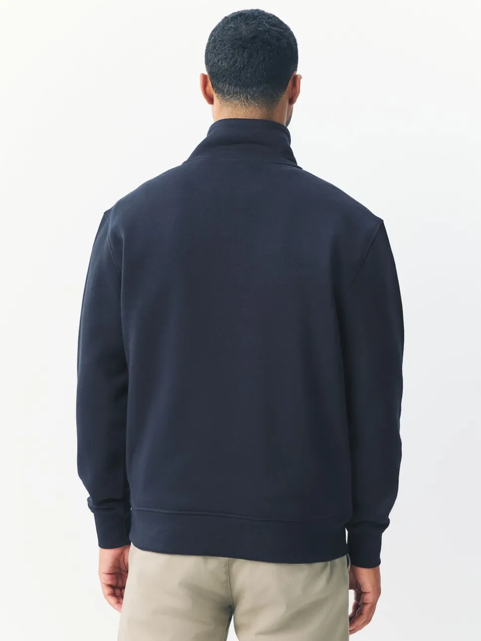 Navy Blue Quarter Zip Cotton Rich Jersey Sweatshirt