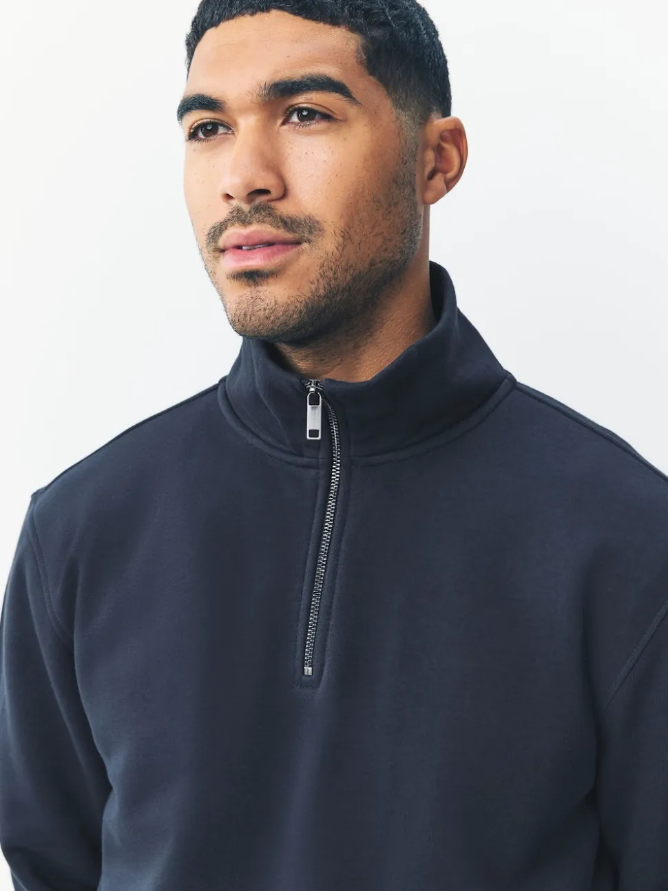 Navy Blue Quarter Zip Cotton Rich Jersey Sweatshirt
