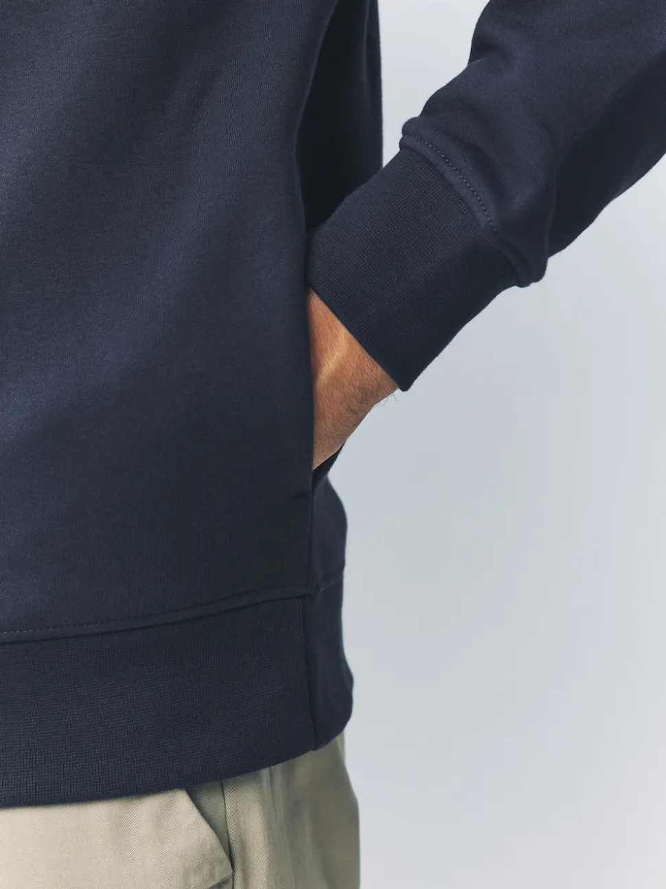 Navy Blue Quarter Zip Cotton Rich Jersey Sweatshirt
