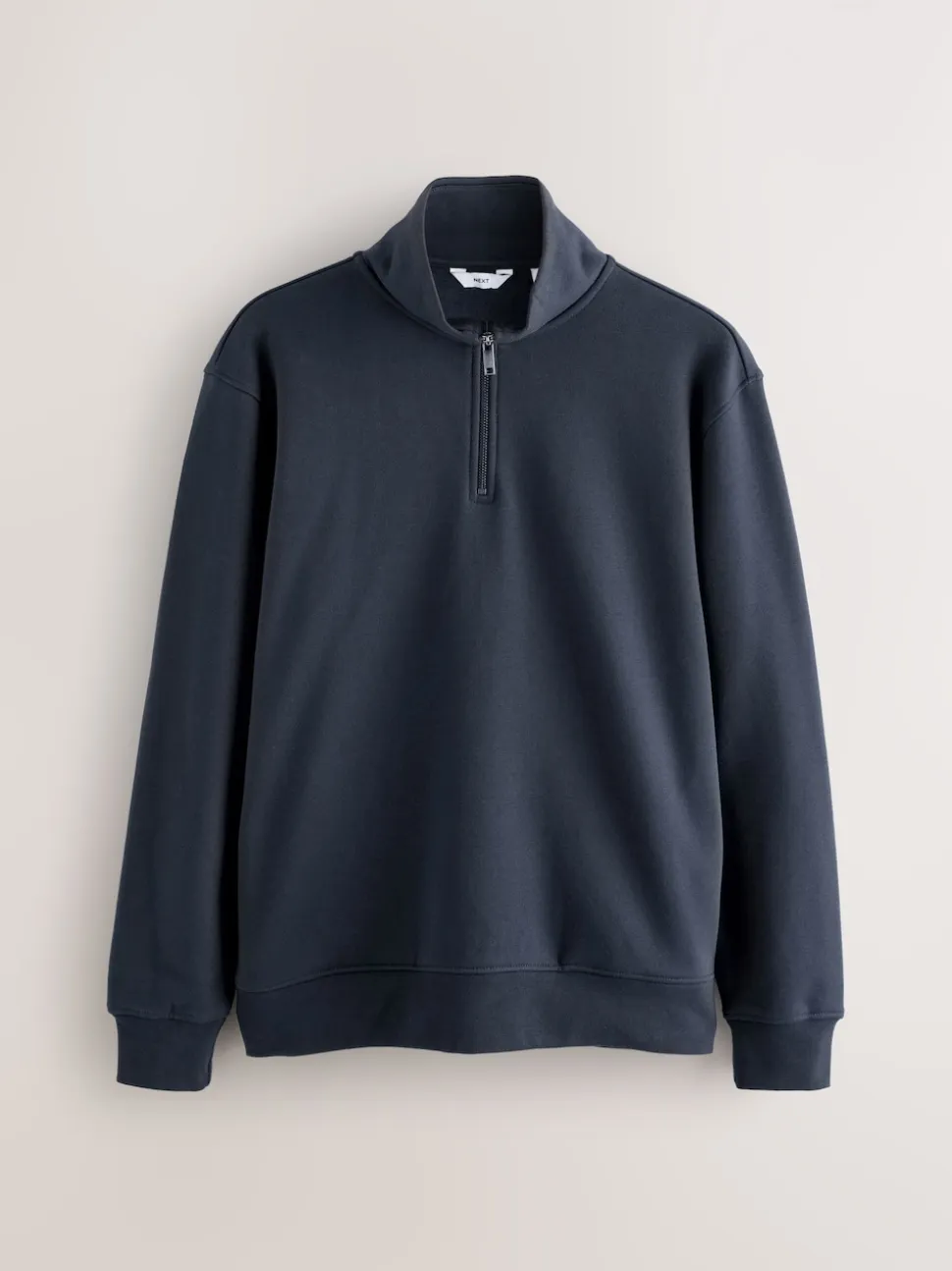 Navy Blue Quarter Zip Cotton Rich Jersey Sweatshirt