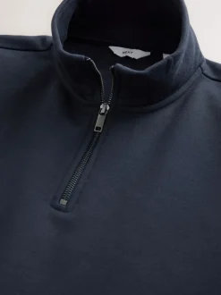 Navy Blue Quarter Zip Cotton Rich Jersey Sweatshirt