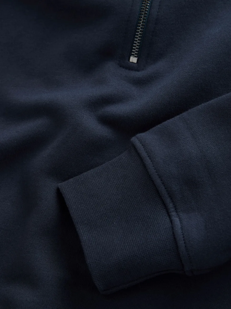 Navy Blue Quarter Zip Cotton Rich Jersey Sweatshirt