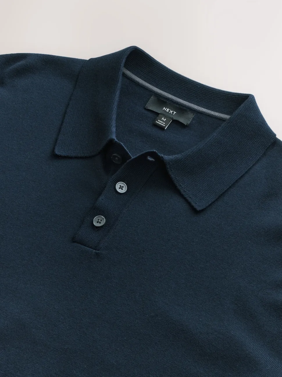 Navy Blue Regular Fit Cotton Rich Long Sleeve Knitted Polo Shirt