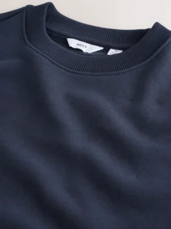 Navy Blue Regular Fit Heavyweight Cotton Rich Crew Neck Sweatshirt