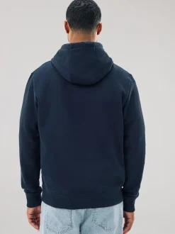 Navy Blue Regular Fit Heavyweight Cotton Rich Jersey Hoodie
