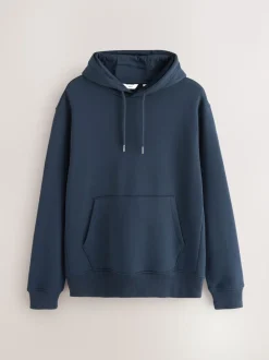 Navy Blue Regular Fit Heavyweight Cotton Rich Jersey Hoodie