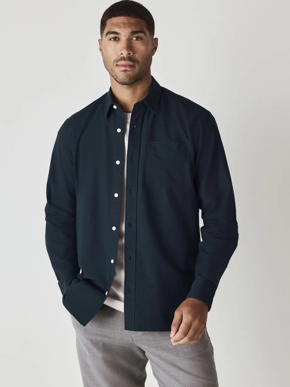 Navy Blue Regular Fit Long Sleeve Oxford Shirt