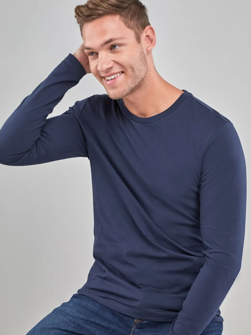 Navy Blue Regular Fit Long Sleeve Crew Neck T-Shirt