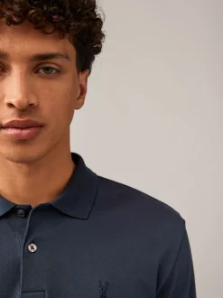 Navy Blue Regular Fit Long Sleeve Pique Polo Shirt