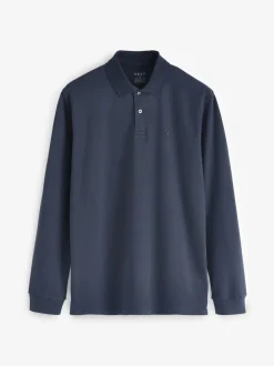 Navy Blue Regular Fit Long Sleeve Pique Polo Shirt