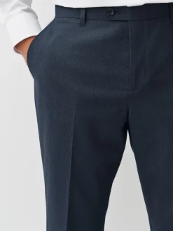 Navy Blue Regular Fit Motionflex Puppytooth Texture Suit Trousers