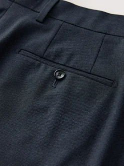 Navy Blue Regular Fit Motionflex Puppytooth Texture Suit Trousers