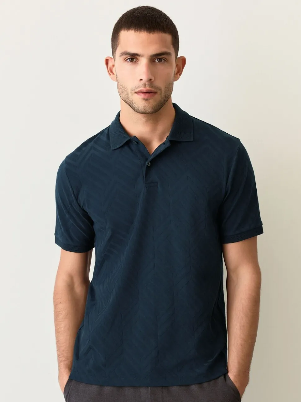 Navy Blue Regular Fit N.Premium Smart Jaquard Polo Shirt