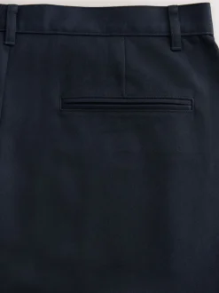 Navy Blue Regular Fit Plain Front Smart Trousers 2 Pack