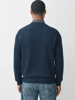 Navy Blue Regular Fit Rib Texture Mock Shirt Jumper