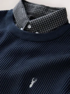 Navy Blue Regular Fit Rib Texture Mock Shirt Jumper