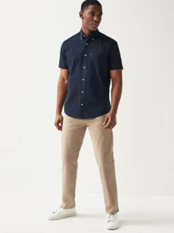 Navy Blue Regular Fit Short Sleeve Easy Iron Button Down Oxford Shirt