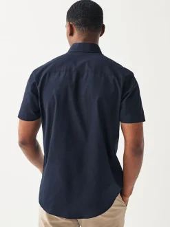 Navy Blue Regular Fit Short Sleeve Easy Iron Button Down Oxford Shirt