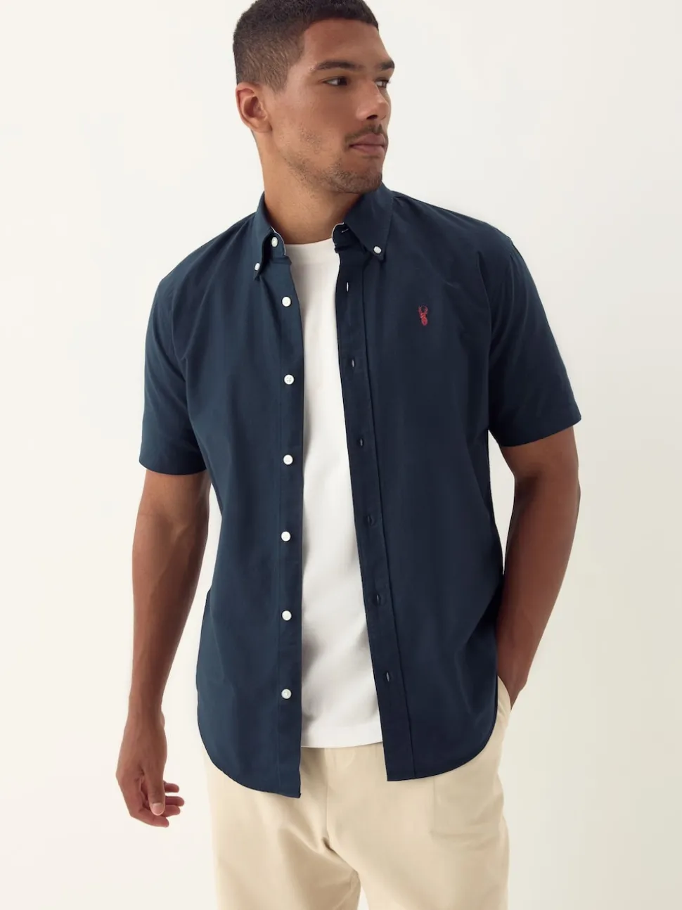 Navy Blue Regular Fit Short Sleeve Oxford Shirt