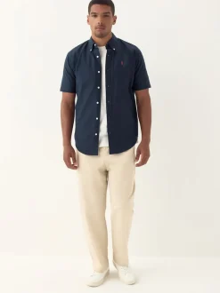 Navy Blue Regular Fit Short Sleeve Oxford Shirt