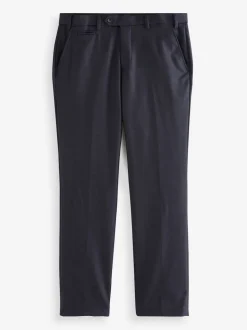 Navy Blue Regular Fit Signature 100% Wool Trousers With Motion Flex Waistband