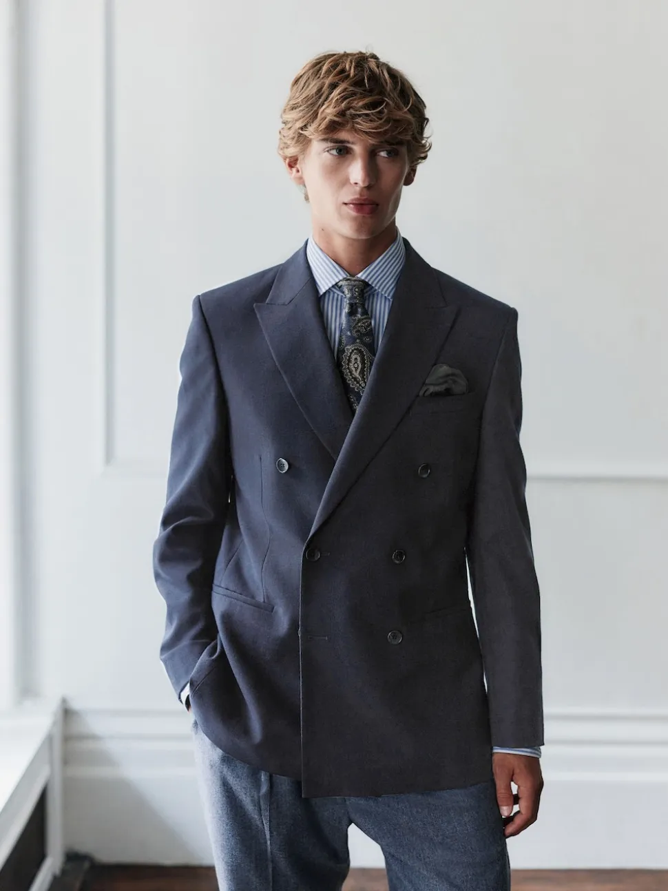 Navy Blue Regular Fit Signature Leomaster Wool Rich Double Breasted Blazer