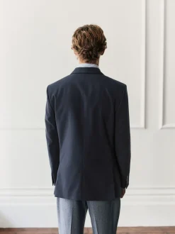 Navy Blue Regular Fit Signature Leomaster Wool Rich Double Breasted Blazer