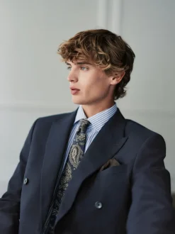 Navy Blue Regular Fit Signature Leomaster Wool Rich Double Breasted Blazer