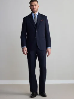 Navy Blue Regular Fit Slim Fit Signature Nova Fides 100% Italian Wool Suit Trousers