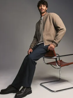 Navy Blue Regular Fit Smart Trousers With Wool