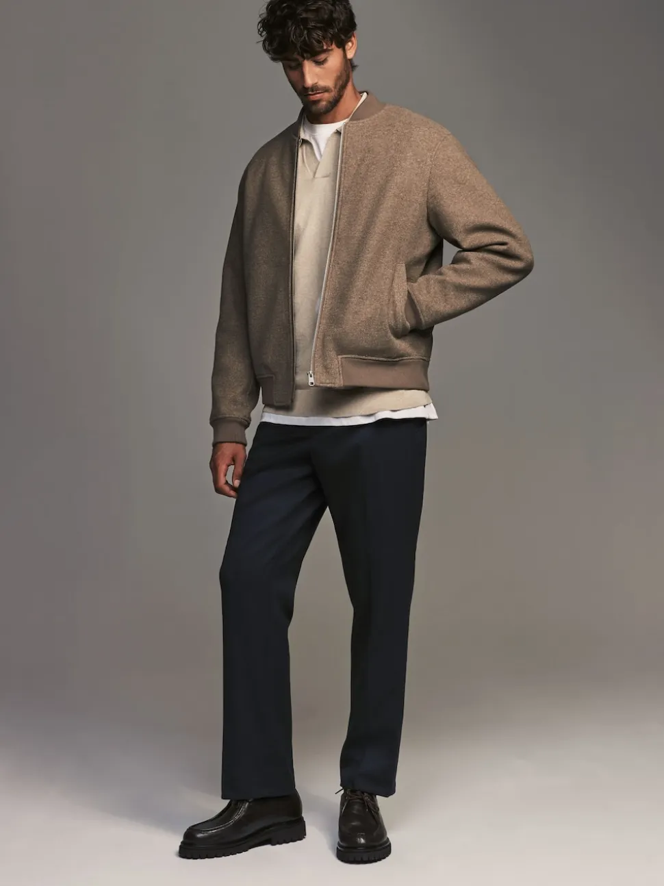 Navy Blue Regular Fit Smart Trousers With Wool