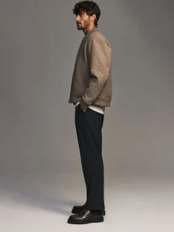 Navy Blue Regular Fit Smart Trousers With Wool