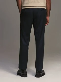 Navy Blue Regular Fit Smart Trousers With Wool