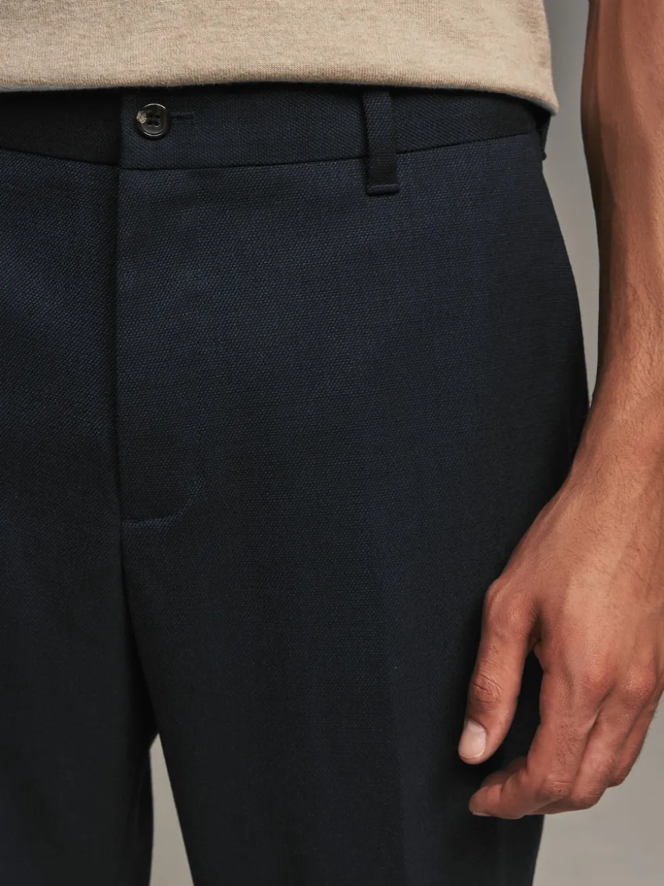 Navy Blue Regular Fit Smart Trousers With Wool