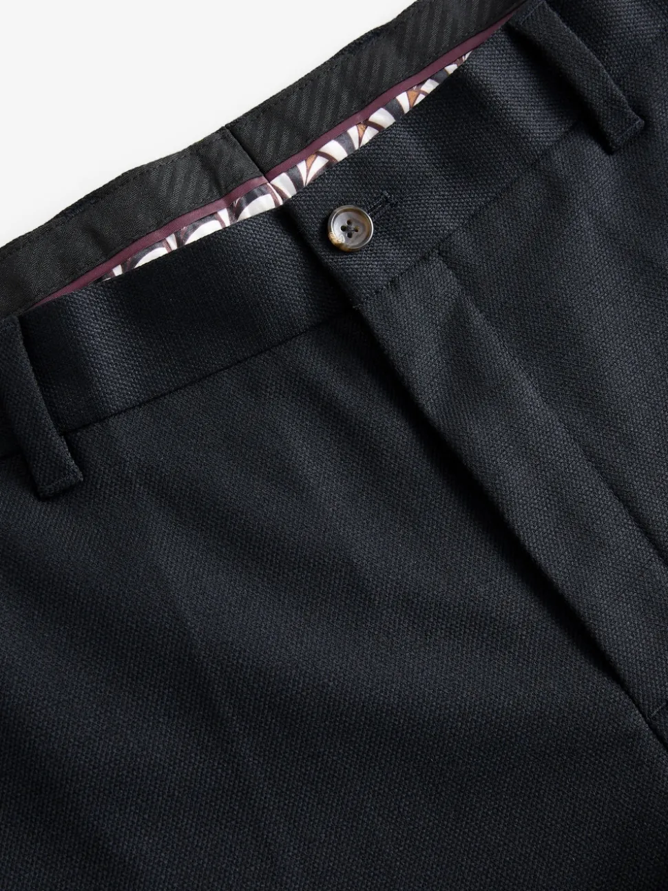 Navy Blue Regular Fit Smart Trousers With Wool