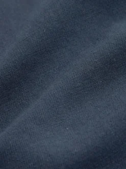 Navy Blue Regular Fit Smart Linen Cotton Blend Belted Trousers