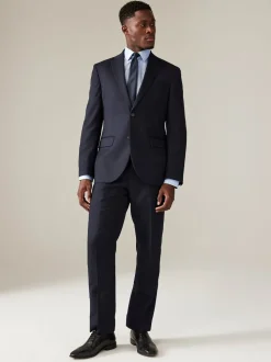 Navy Blue Regular Fit Textured Suit Jacket
