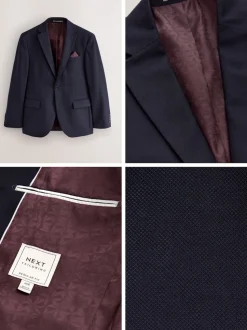 Navy Blue Regular Fit Textured Suit Jacket