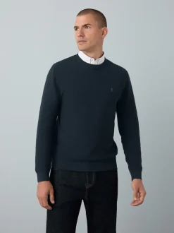 Navy Blue Regular Fit Textured Oxford Mock Shirt Jumper