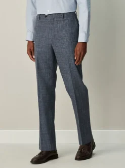 Navy Blue Regular Fit Trimmed Check Suit Trousers