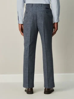 Navy Blue Regular Fit Trimmed Check Suit Trousers