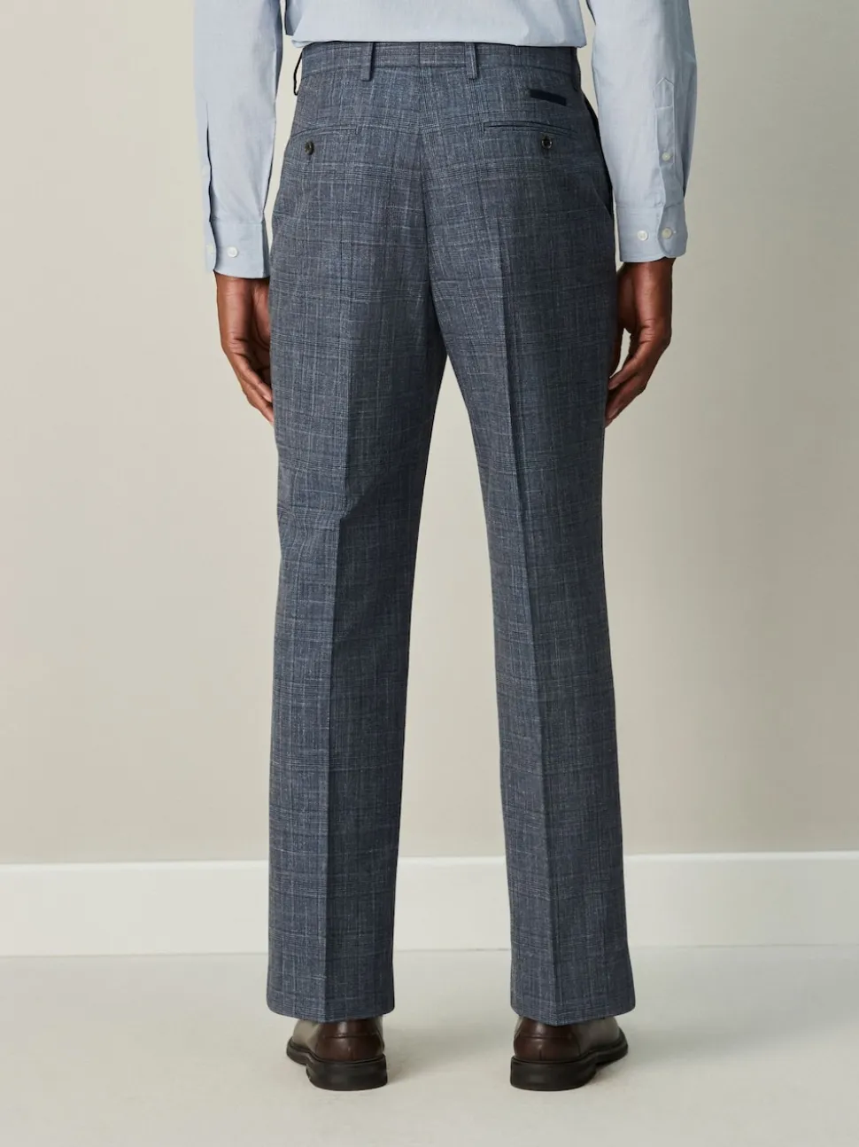 Navy Blue Regular Fit Trimmed Check Suit Trousers