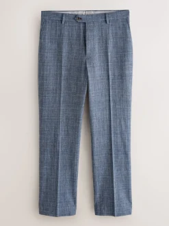 Navy Blue Regular Fit Trimmed Check Suit Trousers