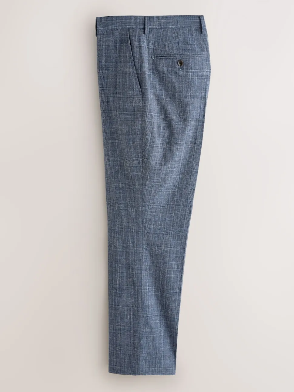 Navy Blue Regular Fit Trimmed Check Suit Trousers