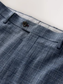 Navy Blue Regular Fit Trimmed Check Suit Trousers