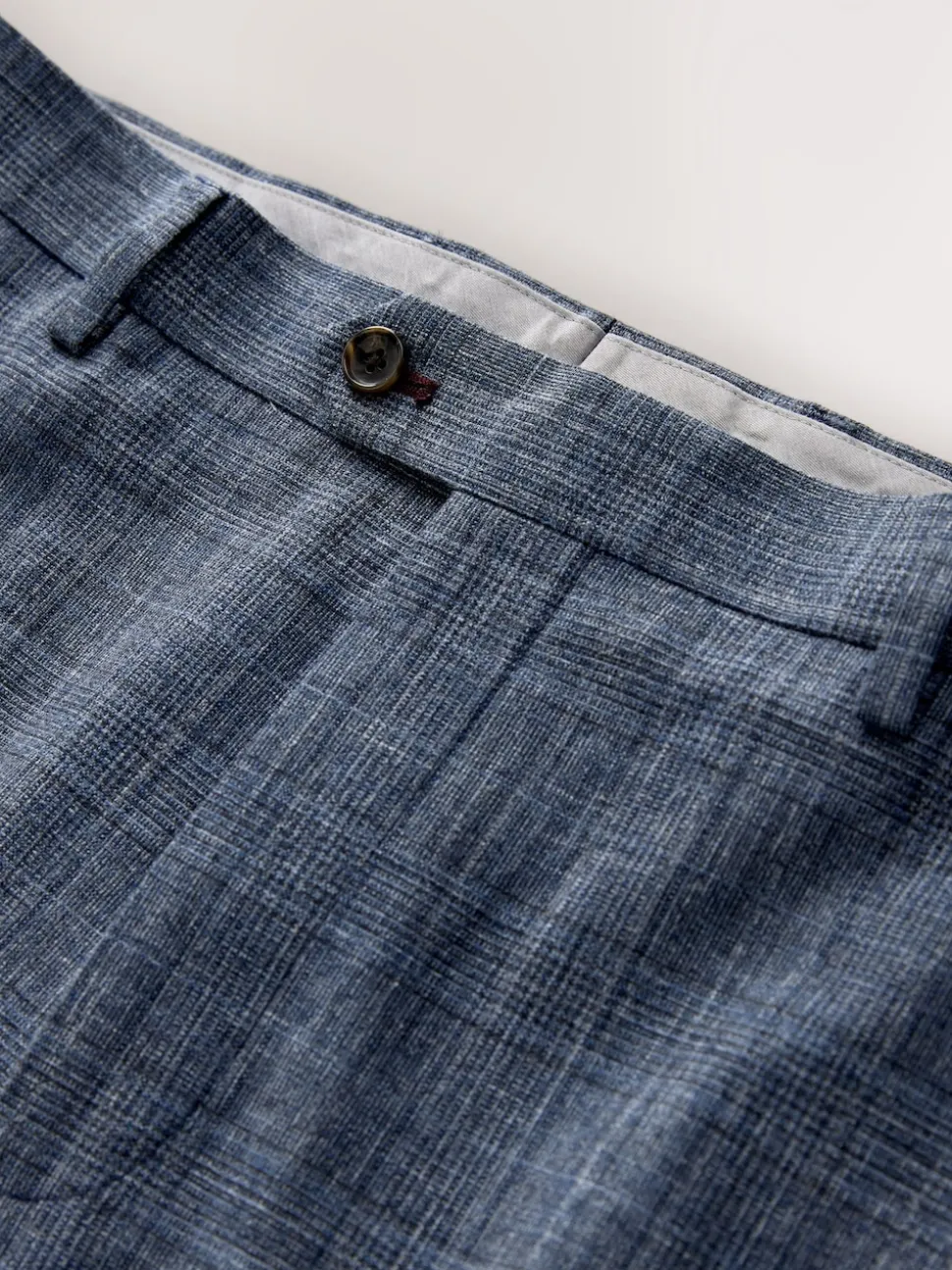 Navy Blue Regular Fit Trimmed Check Suit Trousers
