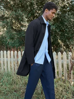 Navy Blue Regular Fit Waterproof Trench Coat