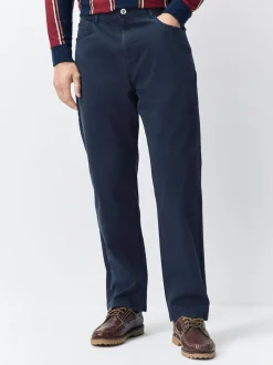 Navy Blue Regular Tapered Fit 5 Pocket Soft Touch Trousers