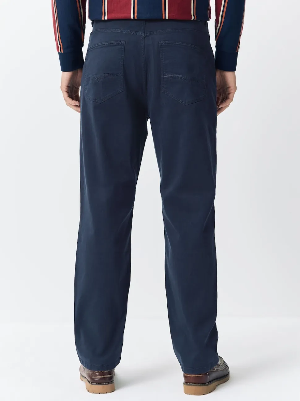 Navy Blue Regular Tapered Fit 5 Pocket Soft Touch Trousers