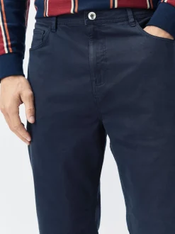 Navy Blue Regular Tapered Fit 5 Pocket Soft Touch Trousers